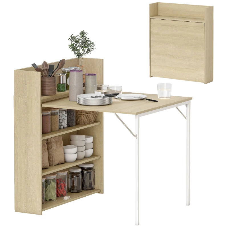 HOMCOM Esstisch Klappbar mit Regal, Industrie-Design, Platzsparend, Für Kleine Räume, 78,5 x 91 x 93 cm, Eiche