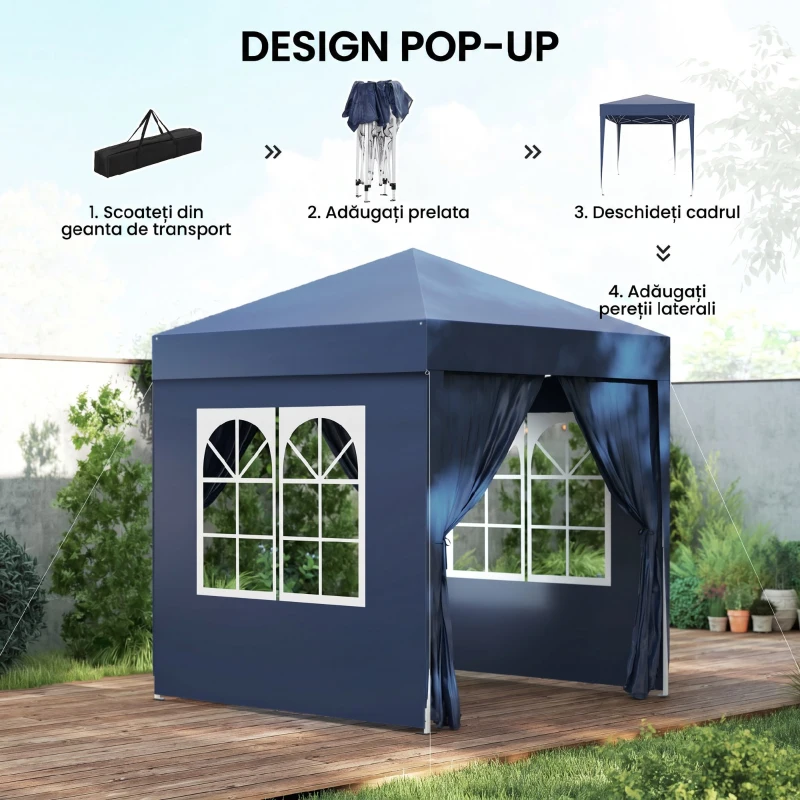 Outsunny Foișor Pliabil Pop-Up 2x2 m cu 4 Pereți Detașabili din Poliester și Oțel, Albastru