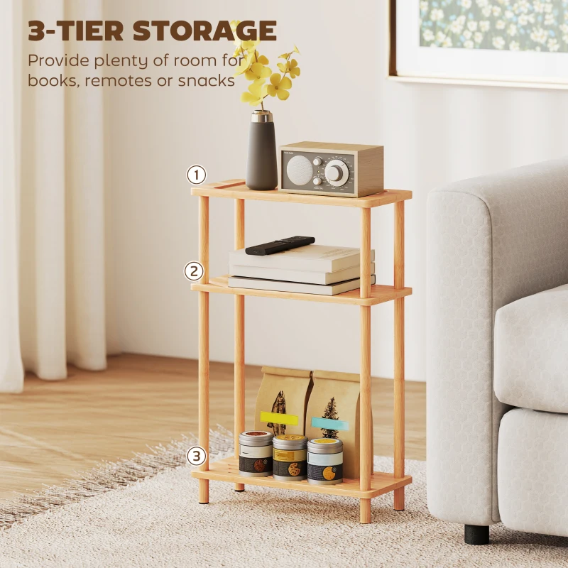 HOMCOM Bamboo Side Table, 3-Tier Slim End Table, Nordic Style, for Living Room, Bedroom, Office, Tool-Free Assembly, Natural Wood Finish