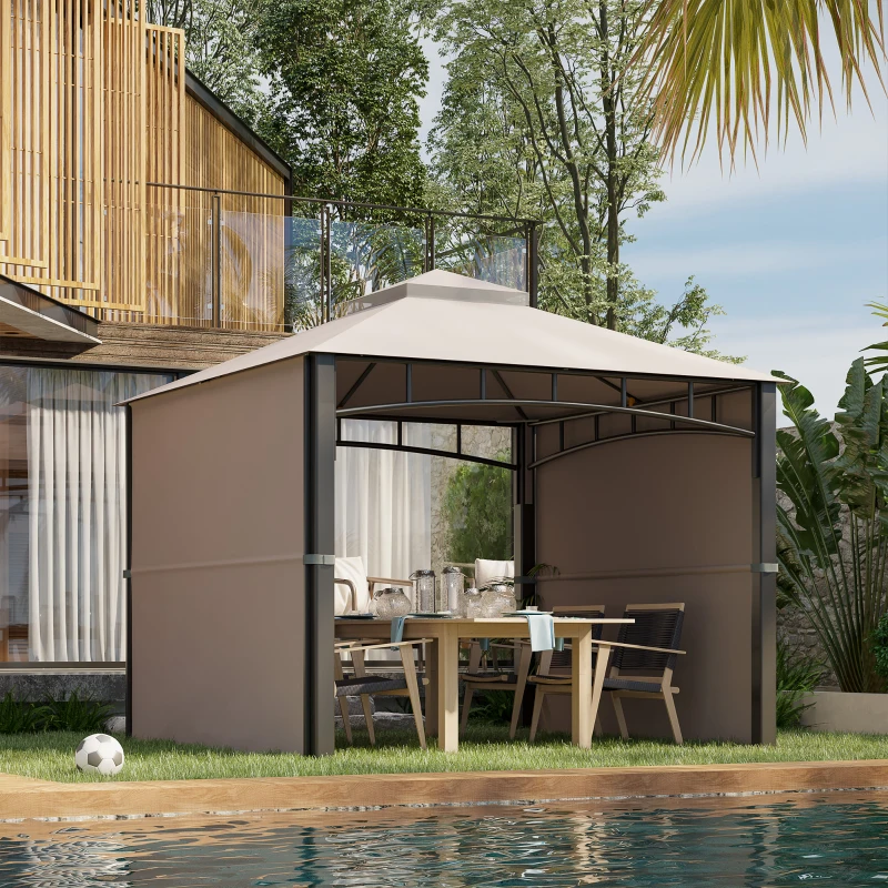 Outsunny Gazebo da Giardino 3x3 m con Tenda Parasole Laterale, Altezza 288 cm, Cachi