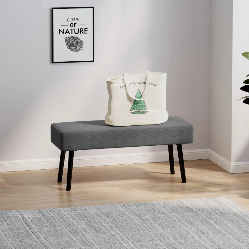 HOMCOM End of Bed Bench, Corduroy Bedroom Bench with Thick Padding and Steel Legs, Tufted Window Seat for Entryway, Living Room, Grey
