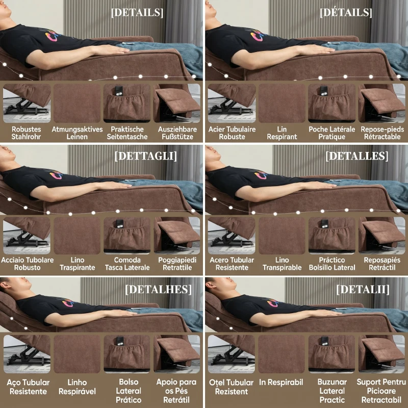 HOMCOM Fotoliu Relax Electric cu Funcție de Ridicare, 8 Puncte de Masaj, Reclinabil până la 135° cu 2 Telecomenzi, Maro