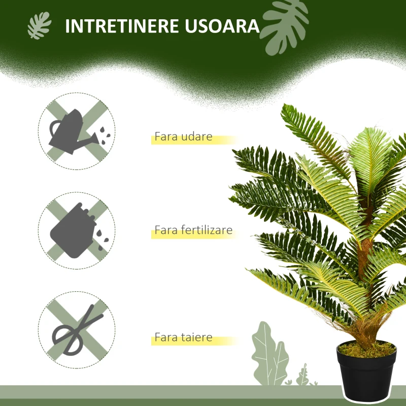 HOMCOM Palmier Artificial cu 18 Frunze și Ghiveci Inclus pentru Interior, Înălțime 85 cm, Verde