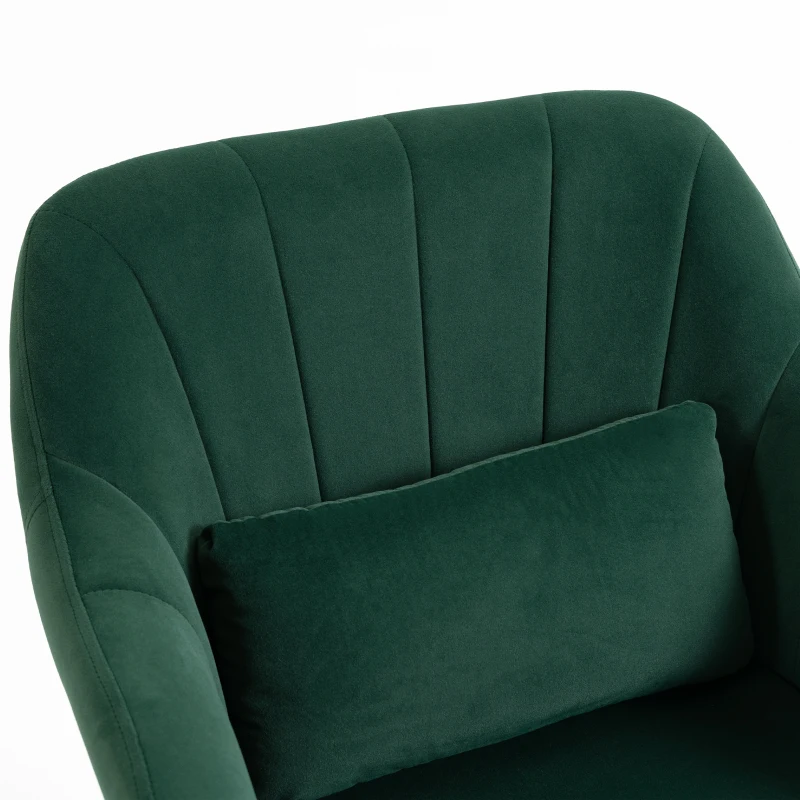 HOMCOM Retro Velvet Swivel Tub Chair with Steel Frame, Cushion Seat, Dark Green