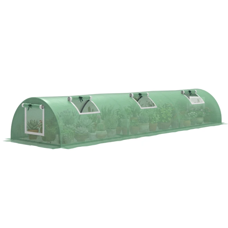 Outsunny Mini Greenhouse, Portable Tunnel Green House, Green Grow House Steel Frame with 5 Mesh Windows, 3 M, Green