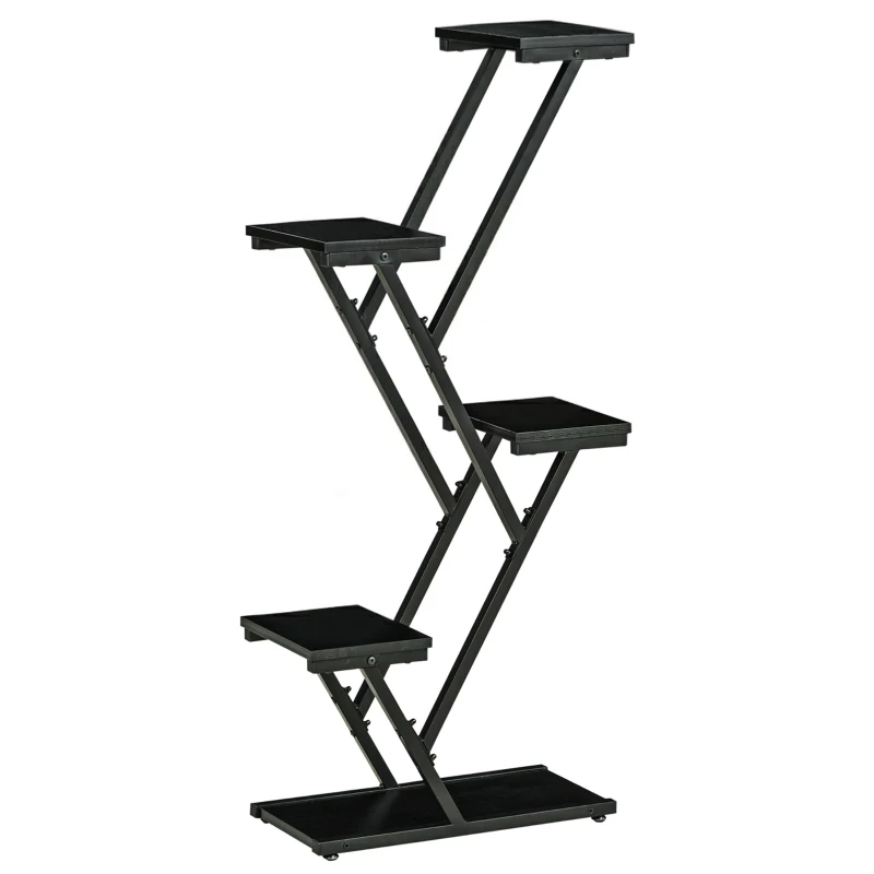 Outsunny Soporte para Plantas de 4 Niveles Estantería de Madera y Acero para Interior y Exterior 53x24x119,5 cm Negro