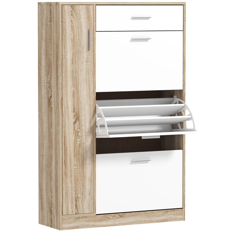 HOMCOM Mueble Zapatero de 3 Puertas para 18-27 Pares de Zapatos Zapatero Moderno con Cajón y Puerta 84x30x132 cm Natural