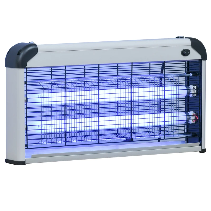 Outsunny Lampe anti-moustique, tueur d'insectes électrique UV 30W, tue-mouche électrique, piège à moustique, efficace sur une surface de 60 m², pour intérieur et extérieur, noir gris