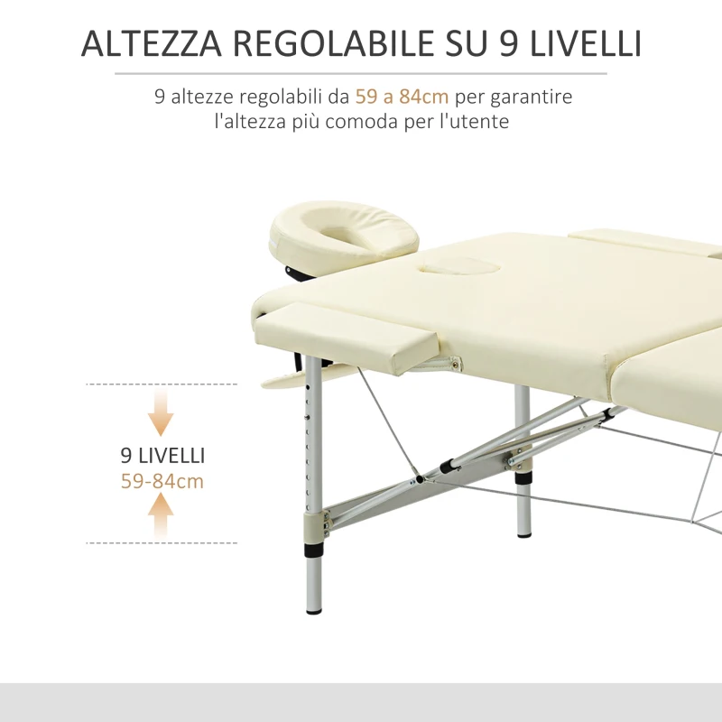 HOMCOM Lettino per Massaggi Pieghevole Professionale, Altezza Regolabile e Borsa di Trasporto, Bianco