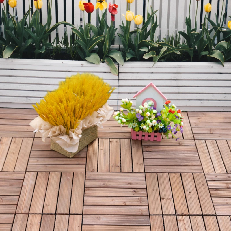 Outsunny Dalles terrasse - caillebotis - Lot de 54 pcs, Surface Max. 5 m²- emboîtables, Installation très Simple