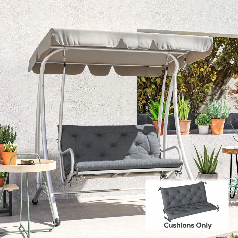 Outsunny 2 Seater Bench Cushion, Garden Chair Cushion with Back and Ties, Indoor and Outdoor Use, 98x100 cm, Dark Grey