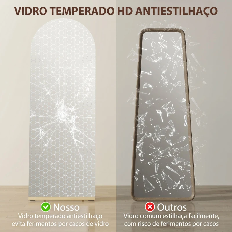 HOMCOM Espelho de Pé 160x50 cm Espelho de Corpo Inteiro sem Moldura Base de Madeira  Prata e Preto