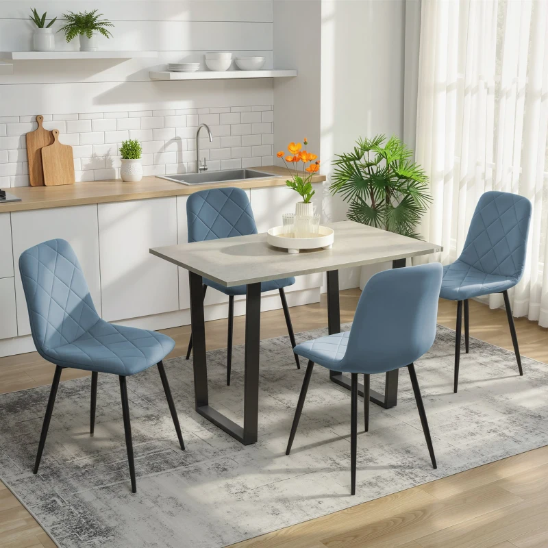 HOMCOM Set 4 Sedie per Cucina Imbottite, in Tessuto Effetto Velluto e Acciaio, 45x54x87 cm, Azzurro