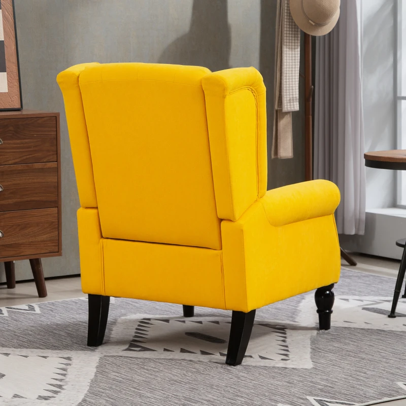 HOMCOM Poltrona Camera da Letto in Stile Francese con Ampia Seduta e Gambe in Legno per Soggiorno e Ufficio, Giallo