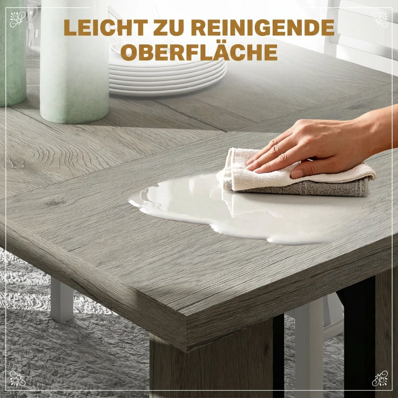 HOMCOM Masă de Dining în Stil Industrial pentru maximum 8 persoane, din lemn și oțel, 180x80x75 cm, gri