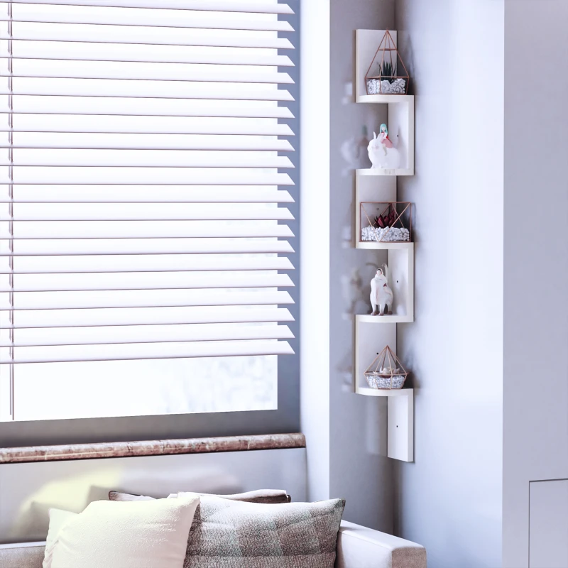 HOMCOM Étagère d'angle Murale à 5 Niveaux Hauteur 120 cm Forme de Zigzag en Bois Blanc