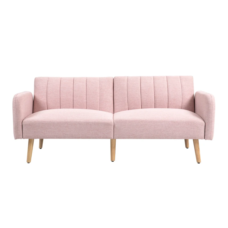 HOMCOM Canapé Convertible 2 Places Design scandinave Dossier inclinable 3 Positions Pieds Bois Tissu Aspect Lin Rose