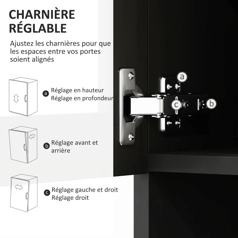 HOMCOM Buffet haut cuisine, armoire de cuisine avec 4 portes, tiroir, plan de travail, étagères réglables, 80x48x170cm, noir