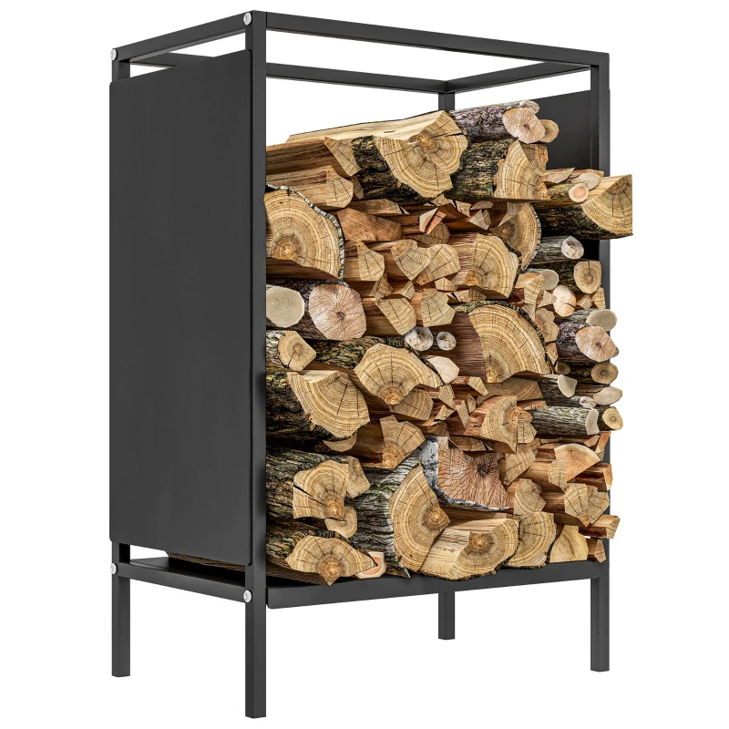 Outsunny Range bûche interieur porte bûche de cheminée support de bois de chauffage pour intérieur extérieur 44x28x65 cm noir