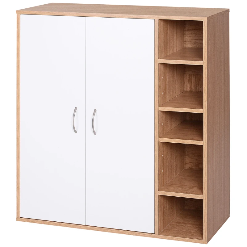 HOMCOM Armario Gabinete Consola Armario Bajo Mueble Organizador de Almacenaje Multiusos de Cocina Comedor Salón Baño con Puertas y Estantes Ajustables 80x32x91 cm