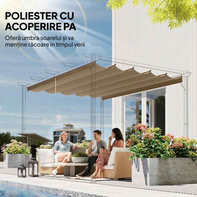Outsunny Acoperiș pentru Gazebo Pergolă cu 10 Orificii de Drenaj din Poliester, 250x255 cm, pentru Pergolă 3x3 m, Maro Deschis