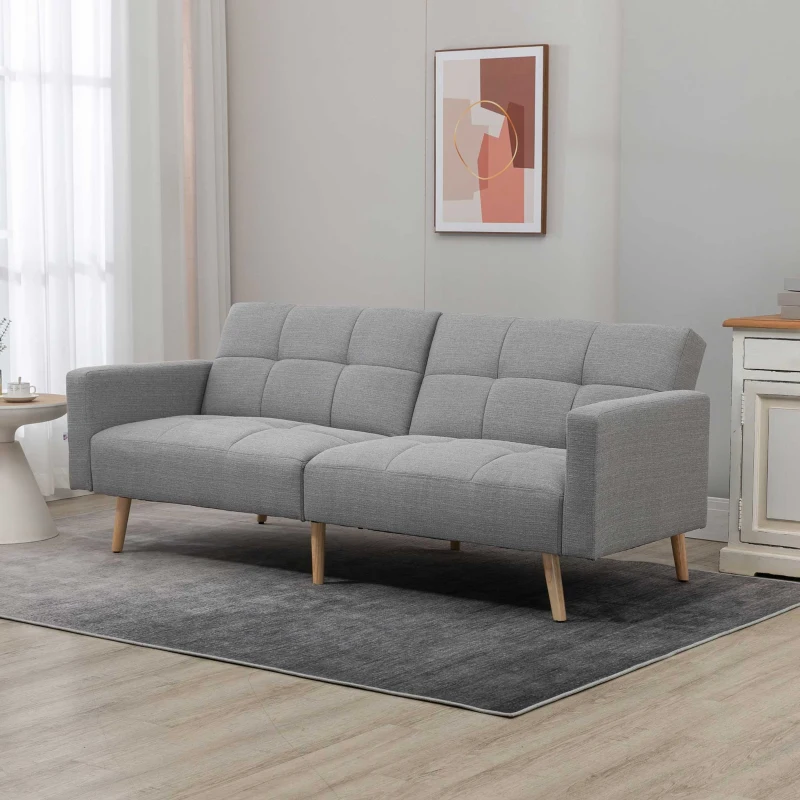 HOMCOM Divano Letto Matrimoniale con Tessuto Traspirante Effetto Lino e Schienale Regolabile, 205x88x80 cm, Grigio