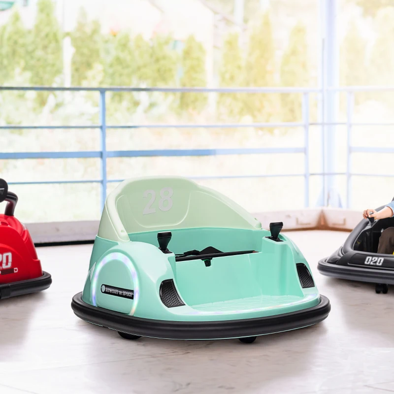 AIYAPLAY 360° Rotation Kids Bumper Car, 12V Waltz Car with Remote Control, Dual Joystick, Music, Lights, Green