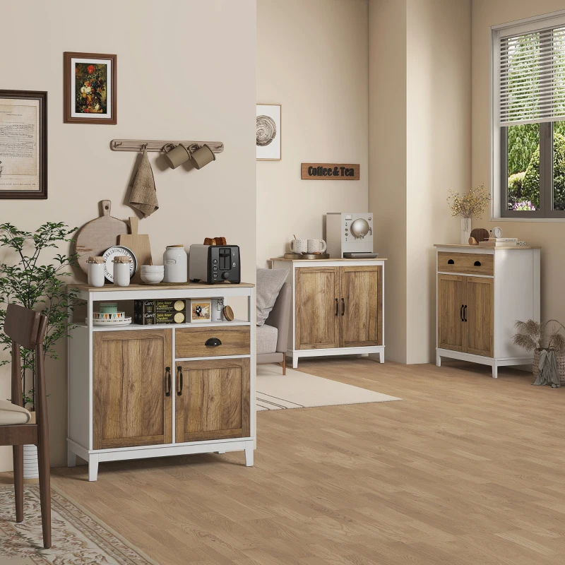 HOMCOM Aparador para Salón Rústico Armario de Almacenamiento con Cajón y Puertas y Estante Ajustable 78,5x39x89,4 cm Marrón