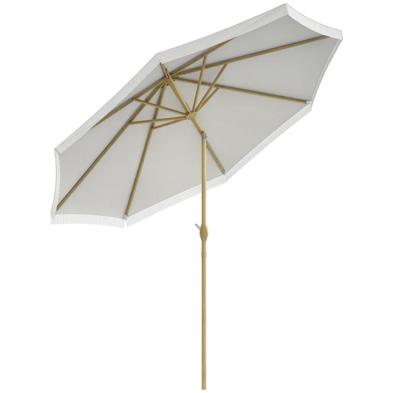 Outsunny Parasol de jardin inclinable parasol avec manivelle à franges style bohème 8 baleines Ø 265 x 244 cm blanc