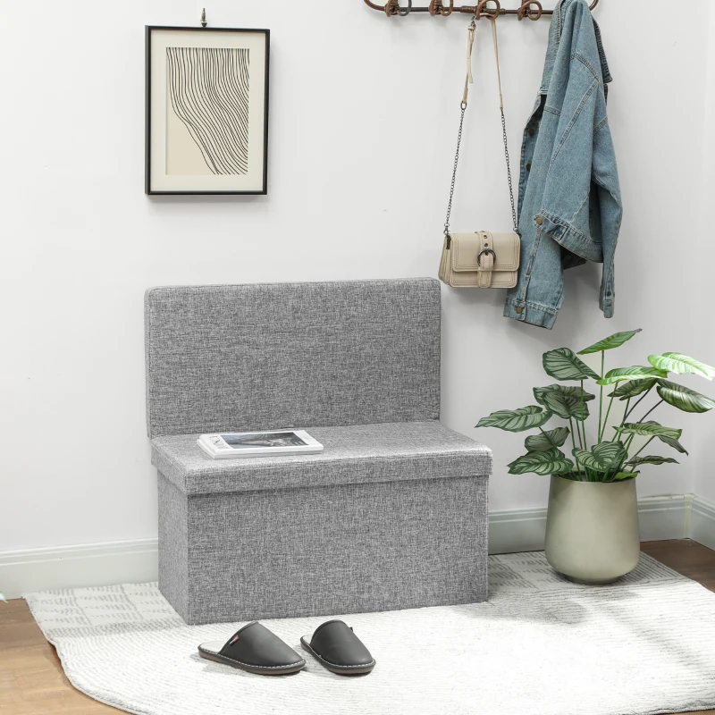 HOMCOM Bancă cu Spațiu de Depozitare Pliabilă cu Spătar și Capacitate de 77L, Tapițerie din Țesătură, 76x50x73 cm, Gri