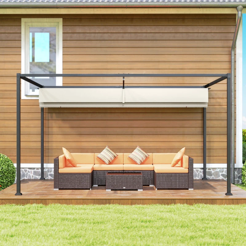 Outsunny Pergolă Gazebo pentru Exterior 3x2 m cu Acoperiș Retractabil din Metal și Poliester, Crem și Gri
