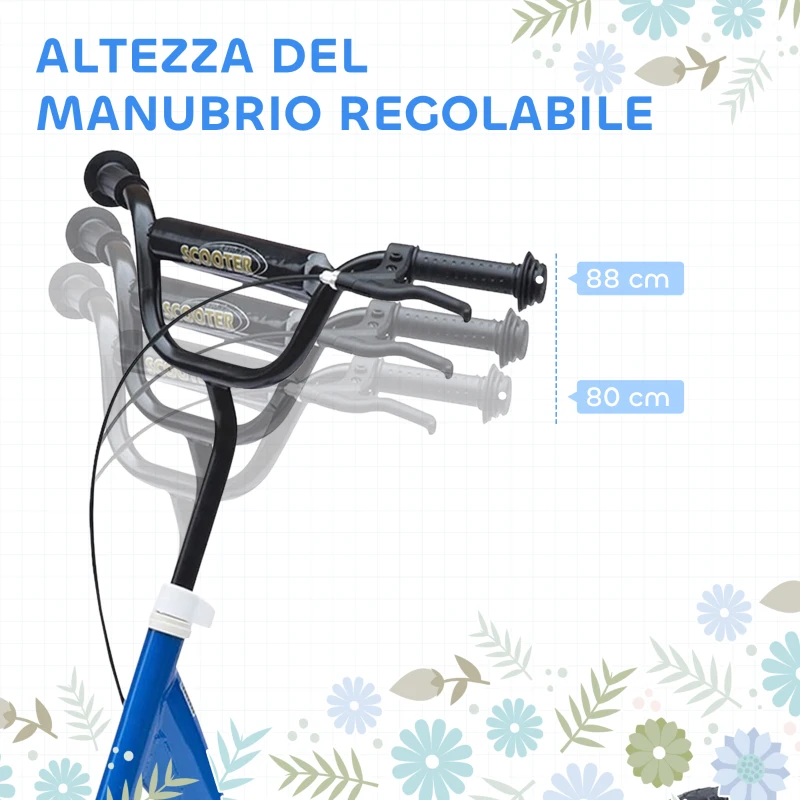 HOMCOM Monopattino per Bambini 5-12 Anni con Freno Posteriore e Manubrio Regolabile, 120x52x80-88 cm, Blu