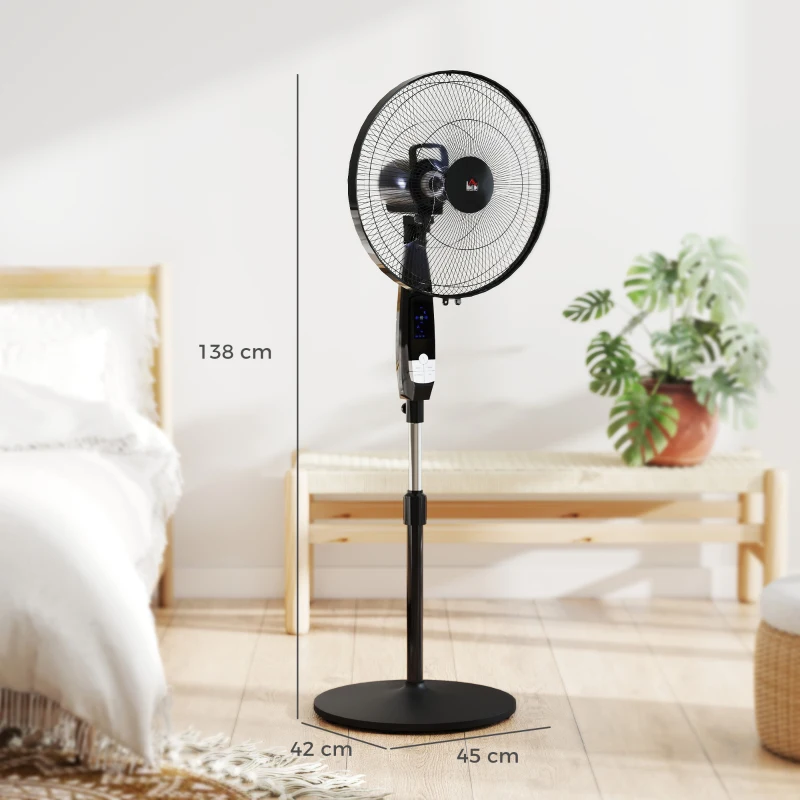 HOMCOM 40 cm Pedestal Standing Floor Fan, Oscillation Cooling Fan with Remote Control, Black