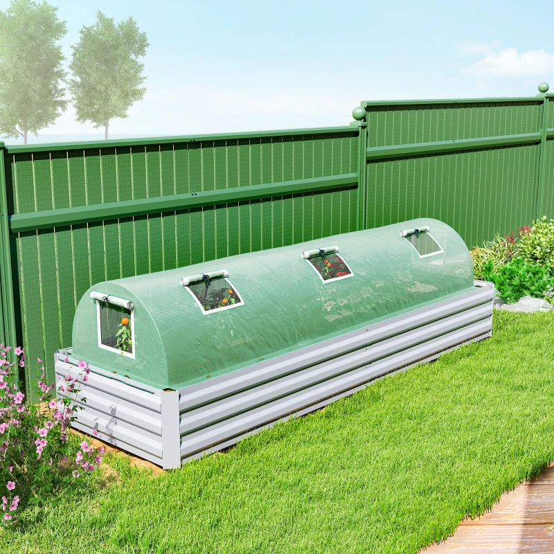 Outsunny Mini Greenhouse, Portable Tunnel Green House, Green Grow House Steel Frame with 5 Mesh Windows, 3 M, Green