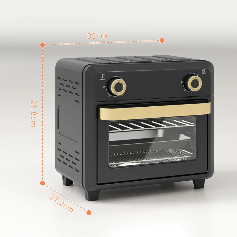 HOMCOM Minibackofen mit Umluft, Heißluftfritteuse, Timer, Innenbeleuchtung, 10L, Schwarz
