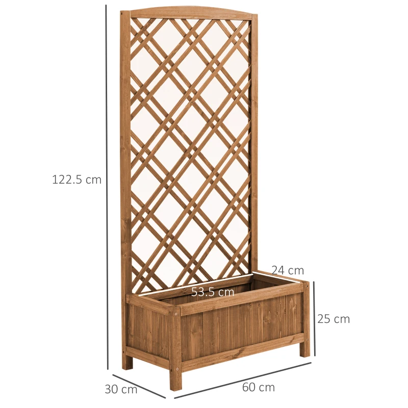 Outsunny Garden Planter with Trellis, Wooden Raised Bed for Garden with Lattice Trellis for Vegetables, Herbs and Flowers, Brown