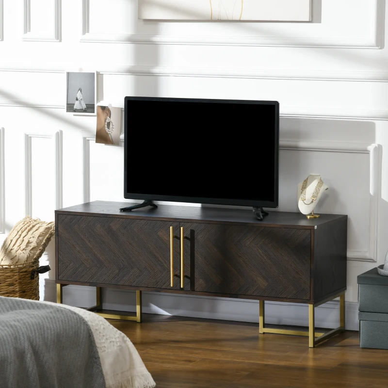 HOMCOM Mobile Porta TV fino a 55" con 2 Armadietti in Legno e Metallo, 120x39x50 cm, Marrone e Oro