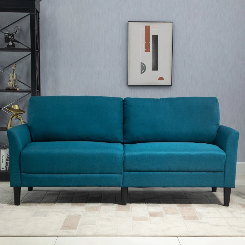 HOMCOM Divano 3 Posti in Tessuto con Seduta Profonda e Imbottitura Spessa, 191x79x87 cm, Blu Pavone