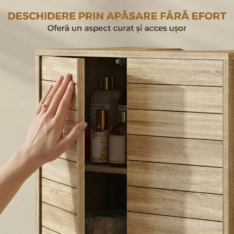 HOMCOM Mobilă de Toaletă cu Uși cu Obloane, 60x30x60 cm, Culoare Naturală