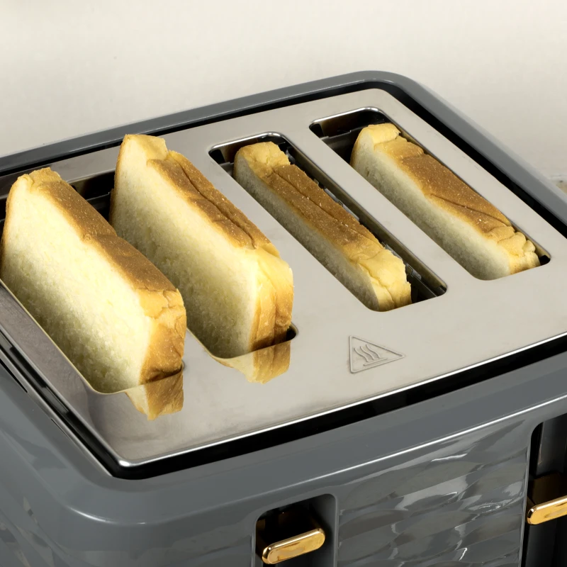 HOMCOM Kettle and Toaster Sets, 3000W 1.7L Rapid Boil Kettle & 4 Slice Toaster with 7 Browning Controls, Defrost, Reheat and Crumb Tray, UK Otter thermostat, Grey