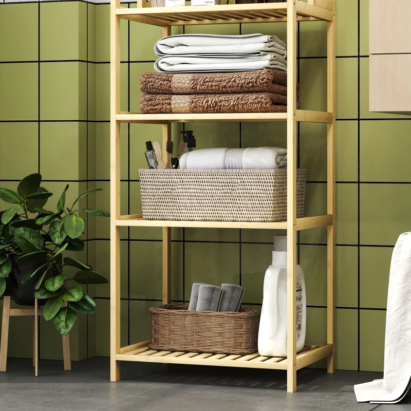 HOMCOM Estante de Casa de Banho de Bambu de 7 Níveis Estante de Arrumação com Desenho de Ripas 44x33x180 cm Madeira