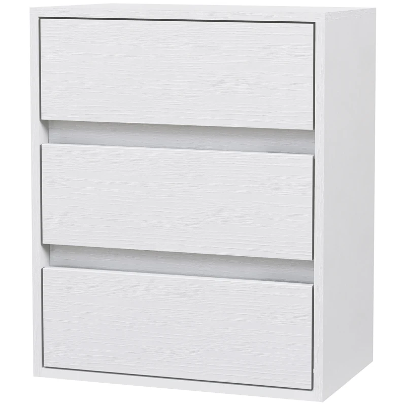 HOMCOM Comodă modernă cu 3 sertare din lemn alb, 40x30x50,5 cm