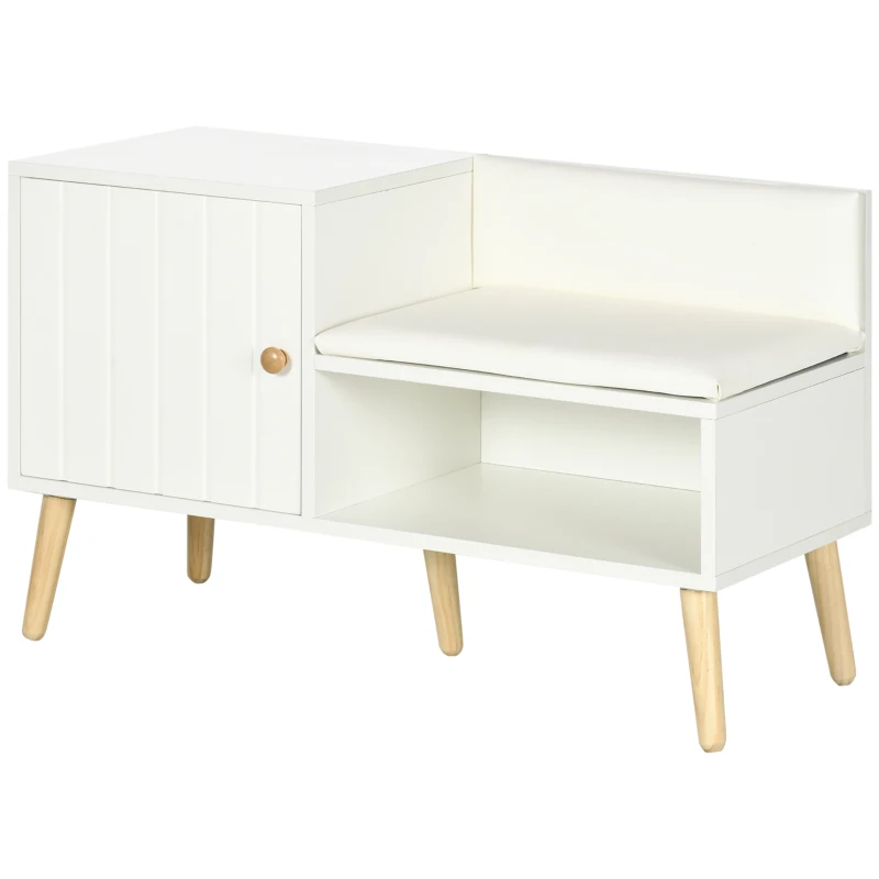 HOMCOM Banco Sapateira com Compartimento Aberto e Almofada Acolchoada para 4 Pares de Sapatos 80x33x49cm Branco