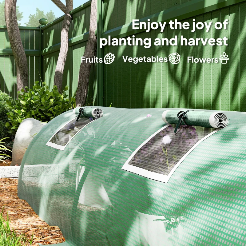 Outsunny Mini Greenhouse, Portable Tunnel Green House, Green Grow House Steel Frame with 5 Mesh Windows, 3 M, Green
