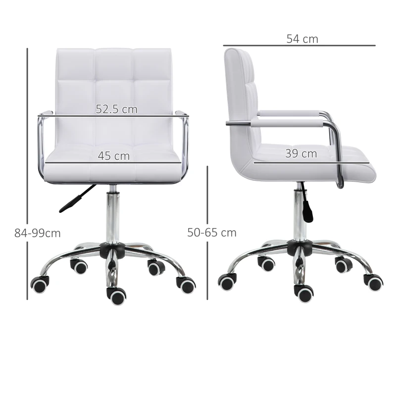 Vinsetto PU Leather Office Chair, Mid Back Swivel Computer Chair with Arm, Wheels, Adjustable Height, White