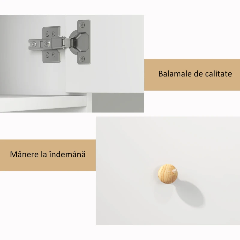 HOMCOM Coloană de Baie Economisitoare de Spațiu cu 2 Dulapuri, 3 Rafturi Deschise și Sertar, din Lemn, 20x20x178 cm, Alb