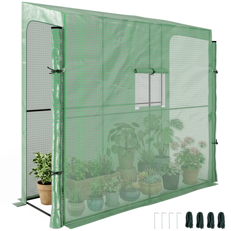 Outsunny Seră de Grădină de Perete cu 2 Uși Rulabile și Acoperire din PE Anti-UV, 200x80x200 cm, Verde