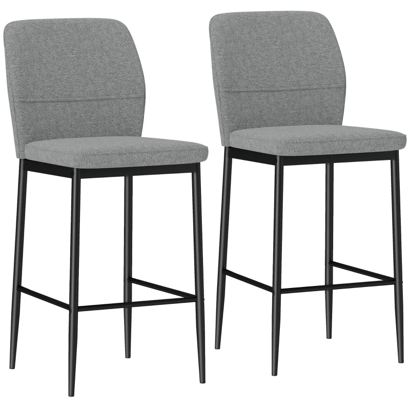 HOMCOM Set 2 scaune de bar din catifea moderne cu suport pentru picioare și spătar, 41x52x97 cm, gri