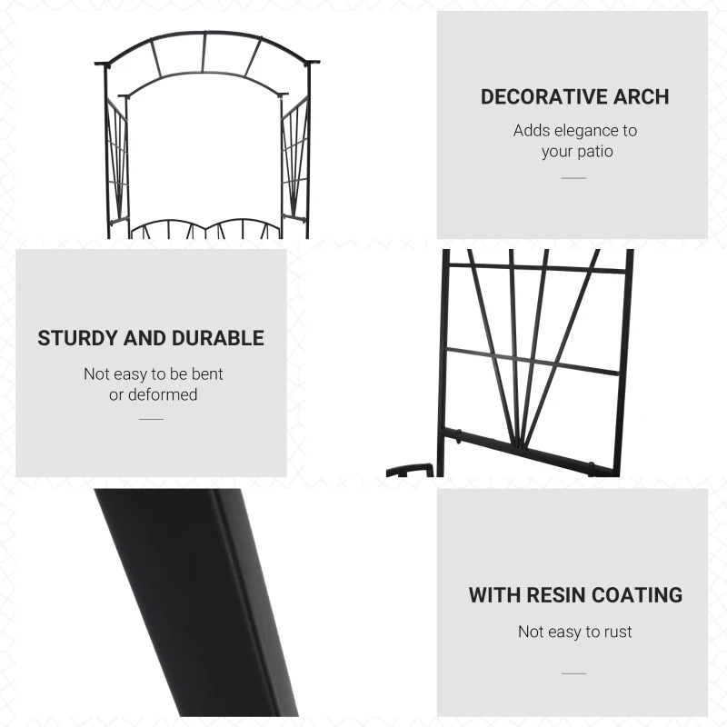 Outsunny Garden Bench, 2 Seater Outdoor Patio Bench, Metal Garden Loveseat with Arch for Vines and Climbing Plants, Black