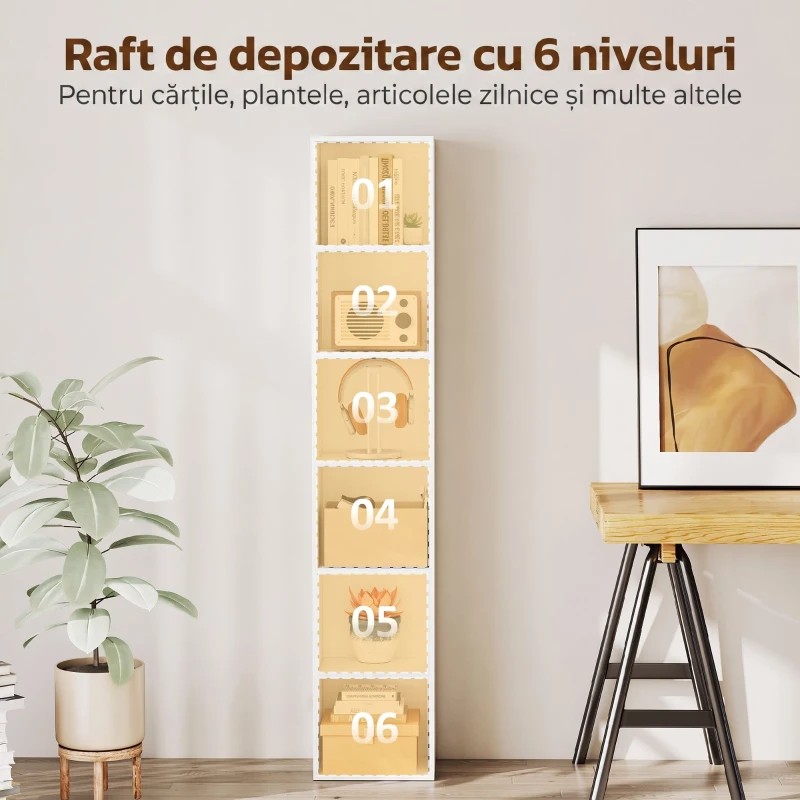 HOMCOM Bibliotecă Autoportantă și care Economisește Spațiu, 30x24x159 cm, Culoare Alb